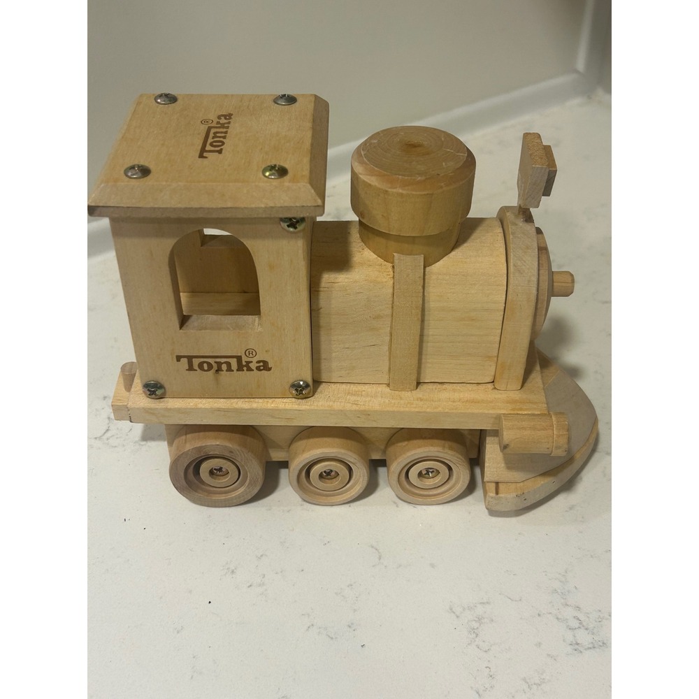 Tonka Wooden Steam Engine‎ Locomotive Toy Train Natural Wood Rolling Wheels - Picture 4 of 5